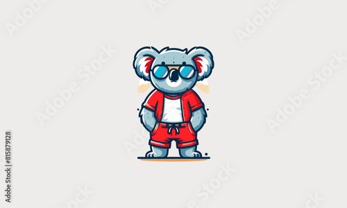 character koala wearing tshirt red and sun glass vector mascot design