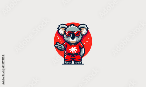 character koala wearing tshirt red and sun glass vector mascot design