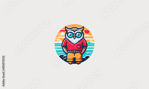 character owl wearing sun glass vector mascot design
