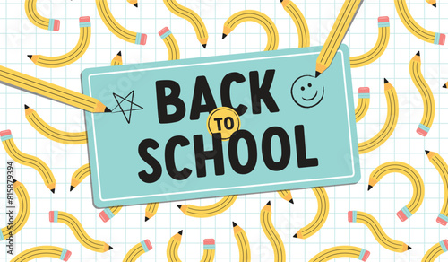 Back to school vector design. Back to school text with yellow pencil pattern. Vector illustration abstract  back to school concept.