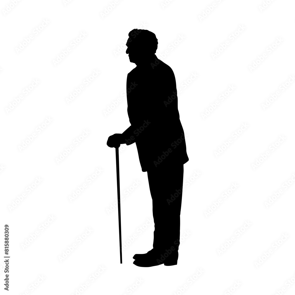 Silhouette of an old man leaning on a cane - vector illustration Silhouette of an old man leaning on a cane - vector illustration