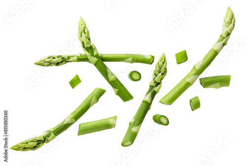 Asparagus flying close-up on a white background. Isolated
