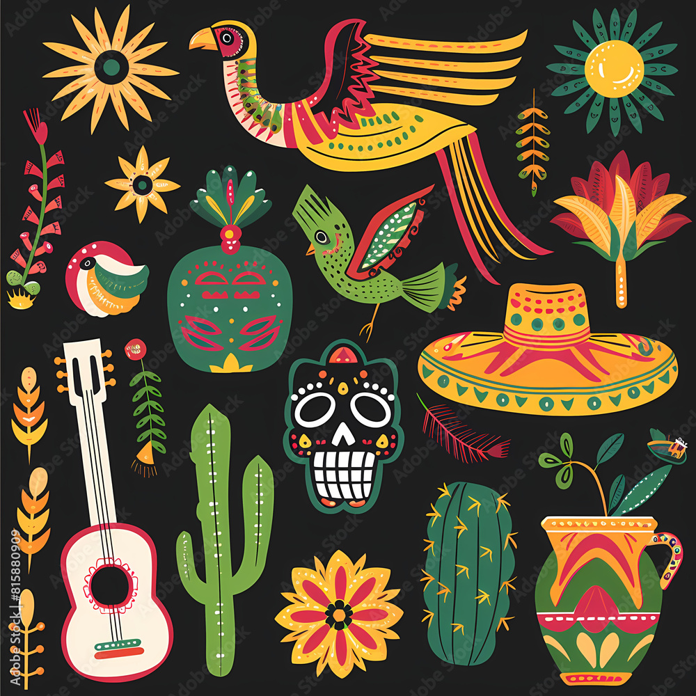 Mexican symbols design template of traditional vector image Mexican symbols design template of traditional vector image