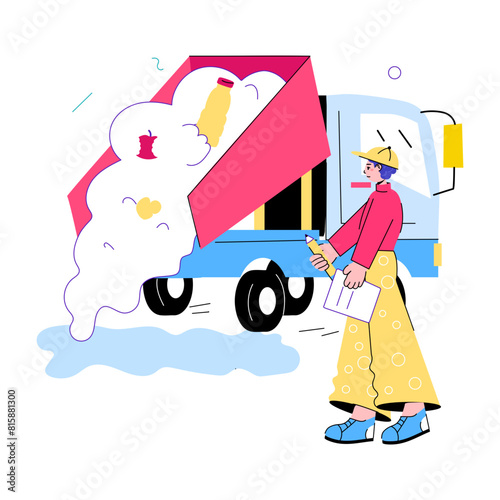 Modern doodle mini illustration of waste dumper 