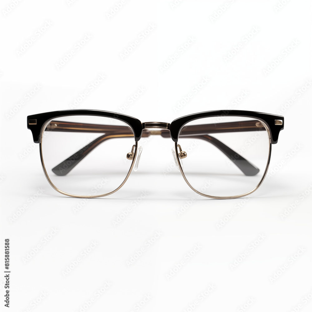 Black semirimless eyeglasses with a golden bridge isolated on a white background Black semirimless eyeglasses with a golden bridge isolated on a white background