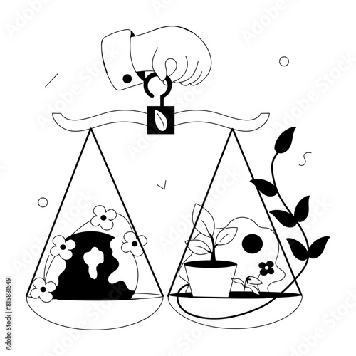 Easy to edit doodle mini illustration of nature balance 