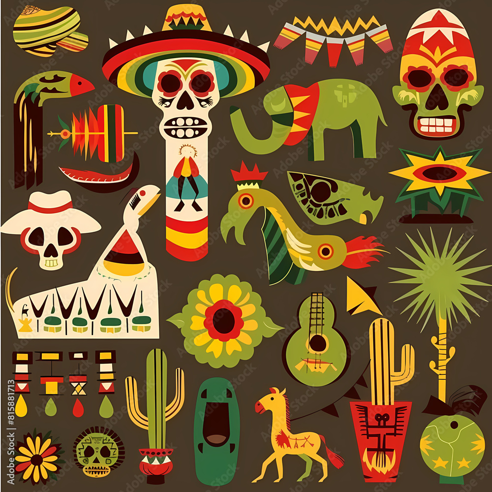 Fototapeta premium Mexican symbols design template of traditional vector image