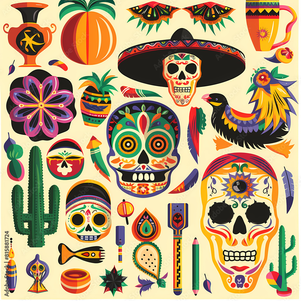 Obraz premium Mexican symbols design template of traditional vector image