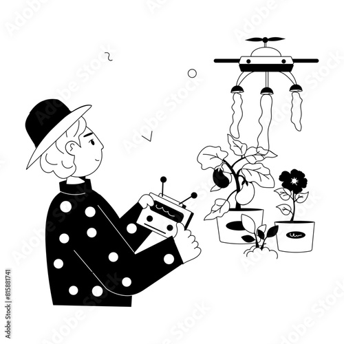 Premium doodle mini illustration of a drone sprayer 