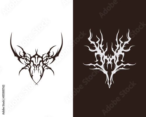 Tribal tattoo shape asset acid brutalism streetwear element illustration vector poster, t shirt design, sticker symbol editable