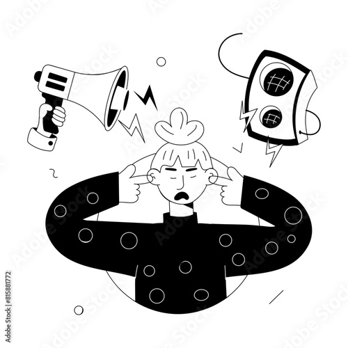 Trendy doodle mini illustration of noise pollution 