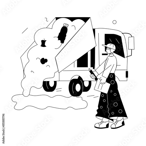 Modern doodle mini illustration of waste dumper 