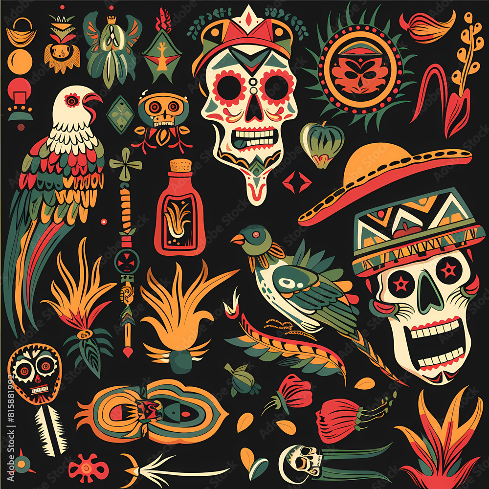 Mexican symbols design template of traditional vector image Mexican symbols design template of traditional vector image