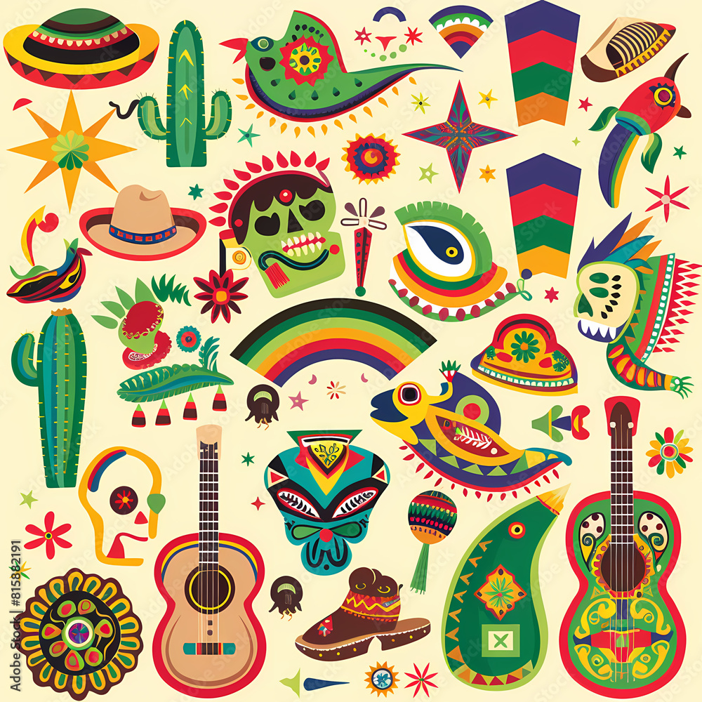 Mexican symbols design template of traditional vector image Mexican symbols design template of traditional vector image