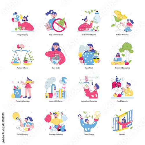 Collection of Sustainability Doodle Mini Illustrations
