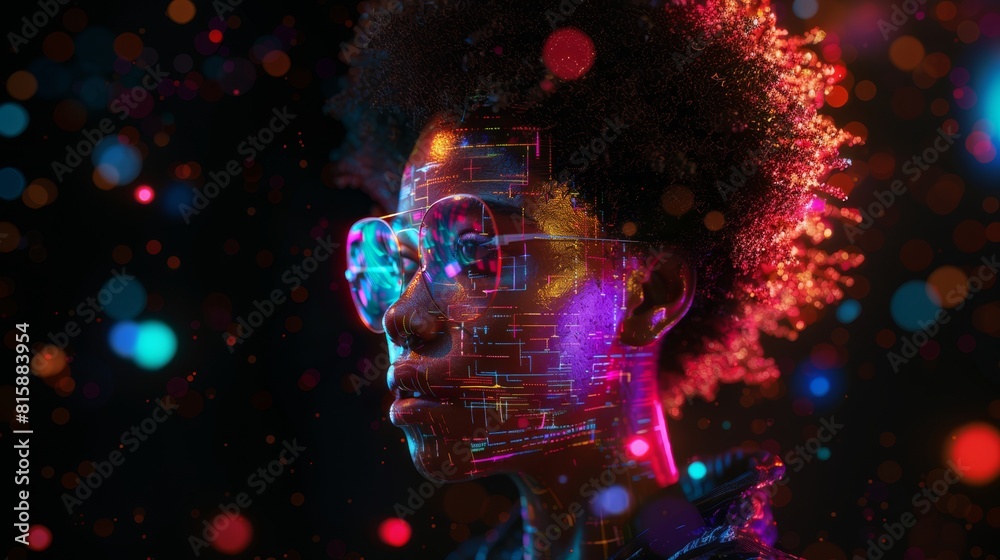A Beautiful Futuristic 3D Hologram Cyberpunk Goddess Made Of Colorful Neon Lit Computer Programming Code A Beautiful Futuristic 3D Hologram Cyberpunk Goddess Made Of Colorful Neon Lit Computer Programming Code