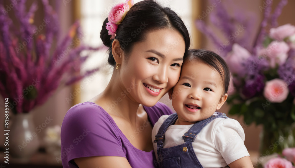 Fototapeta premium Portrait of happy mother and child, mother's day celebration