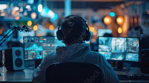 A Professional Call Center Agent Wearing Headphones Is Sitting At Their Desk Engaging In An Online Conversation With His Customer 