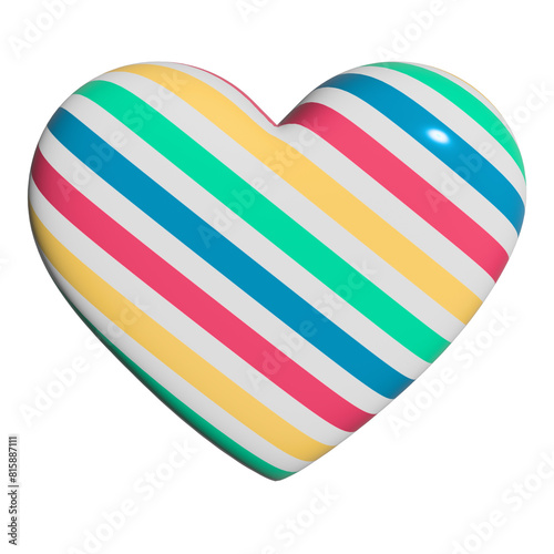 3D heart with colorful stripe.Cute love icon.