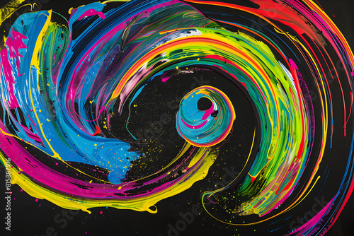 Hypnotic neon swirls in a rainbow of colors dancing across the canvas. Captivating on black background.