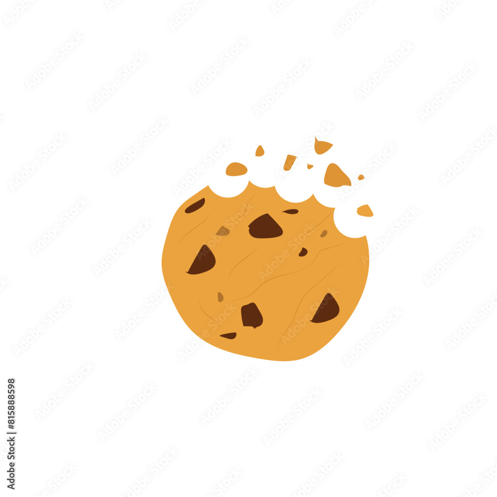 De ilustraciones de galleta mordida con chispas de chocolate. Bocados de galletas dulces. Pasteler√≠a casera