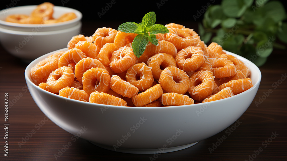 Bowl of Orange Rings With Mint Leaves Bowl of Orange Rings With Mint Leaves