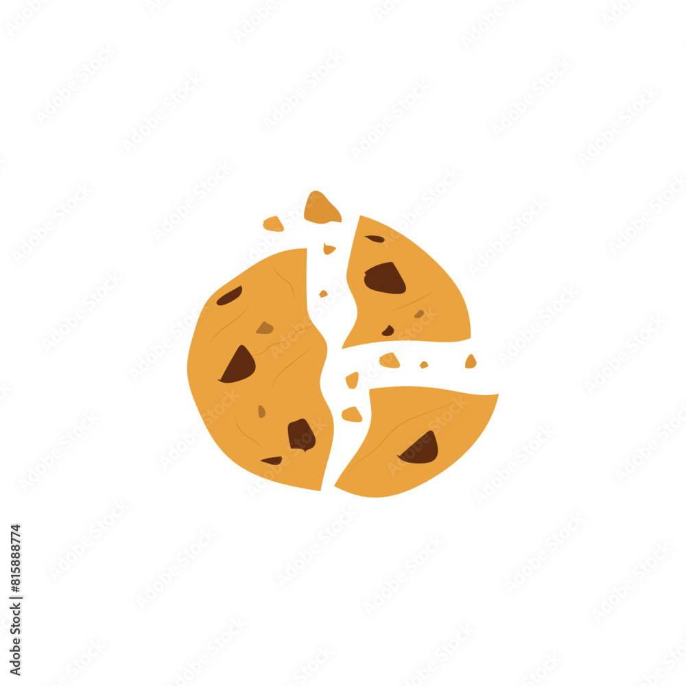 De ilustraciones de galleta mordida con chispas de chocolate. Bocados de galletas dulces. Pasteler√≠a casera