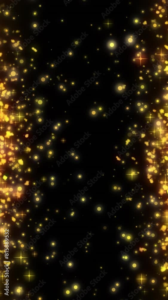 A vertical border of gold twinkle particles in a seamless loop. A vertical border of gold twinkle particles in a seamless loop.