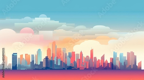 background skyline flat design side view city theme 3D render Analogous Color Scheme