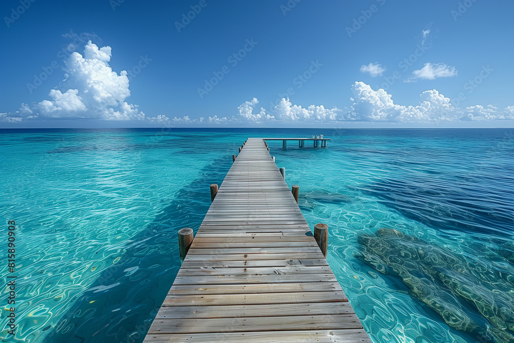 Fototapeta premium Jetty on the blue lagoon, summer background
