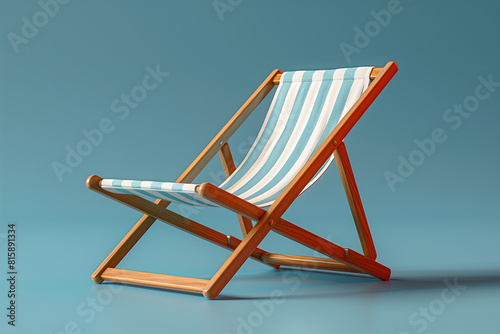 Deck striped chair on a blue background  pattern  summer concept  3d render