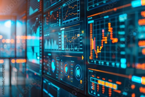 Detailed analysis of market data on a digital screen in a trading room