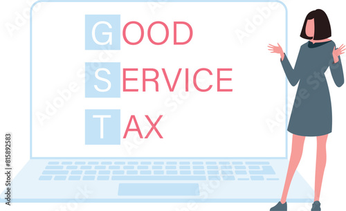 Girl looking up GST meaning on laptop.