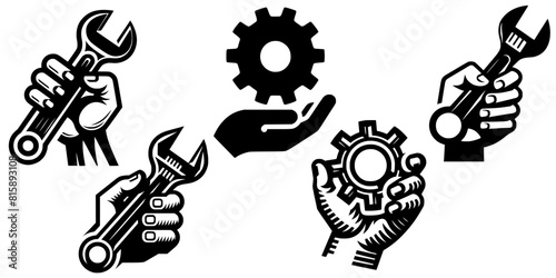 Mechanic SVG, Handyman Icon Set, Engineer SVG, Engine SVG, Wrench SVG, Gear SVG, Mechanic Hand, Mechanic Silhouette, Mechanic Clipart, Mechanic Cut file for Cricut, Gear and wrench Icon Set