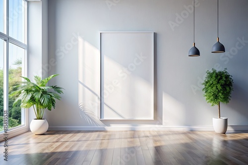 Modern bright interiors apartment with mockup poster frame