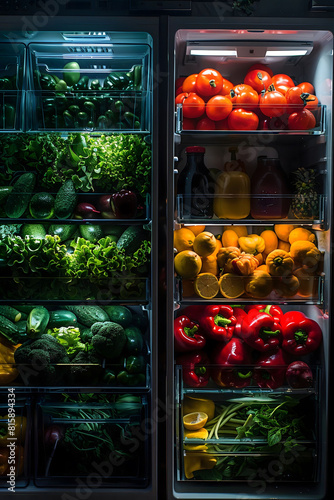 Healthy eating transformation, fridge interior, beforeafter, soft to bright lighting, inviting , 8K photo