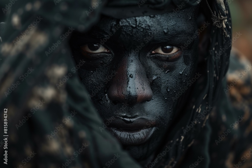 Fearless Black soldier. Person face army. Generate Ai Fearless Black soldier. Person face army. Generate Ai