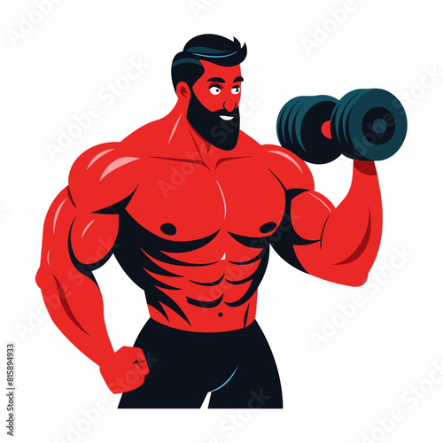 A bodybuilder holding a dumbbell at the gym and showcasing his muscular physique vector illustration 