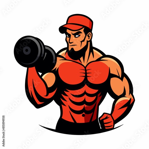A bodybuilder holding a dumbbell at the gym and showcasing his muscular physique vector illustration 