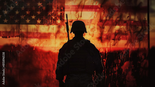 Silhouette of military soldiers with weapons dark background. Law and military concept.,generative AI