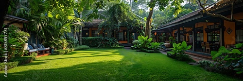 Lawn garden area at Nekoemon Cafe Chiang Mai, Chomphu, Saraphi, Chiang Mai, Thailand realistic nature and landscape #815897731