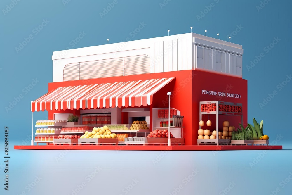 grocery shopping flat design side view supermarket theme 3D render Monochromatic Color Scheme