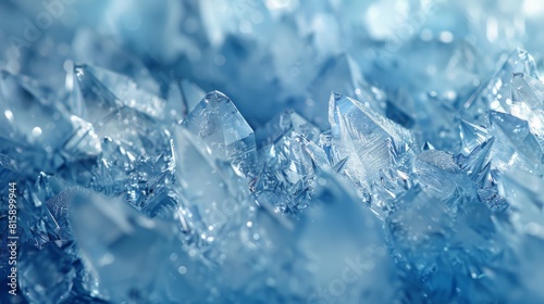 Blue glittering ice crystals background, closeup.