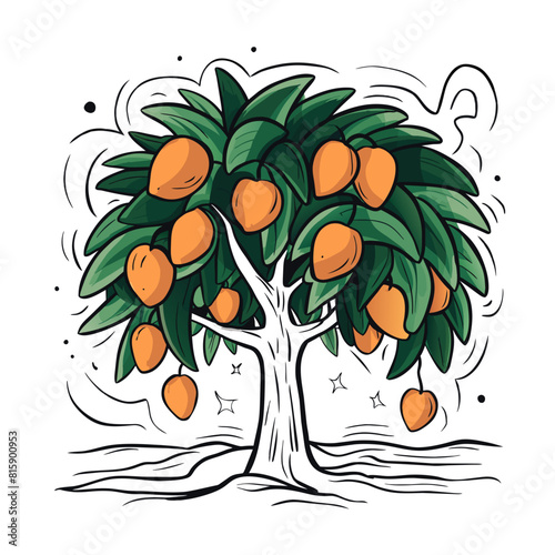 Mango tree Doodle Art: Exotic Illustration of a Sweet Tropical Fruit