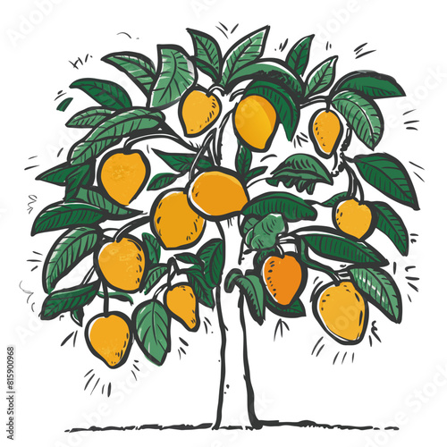 Mango tree Doodle Art: Exotic Illustration of a Sweet Tropical Fruit