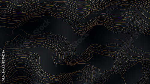 Abstract gold line wave background. black background with gold wave lines curved wavy sparkle with copy space for text. Three-dimensional wave and black, gold background.