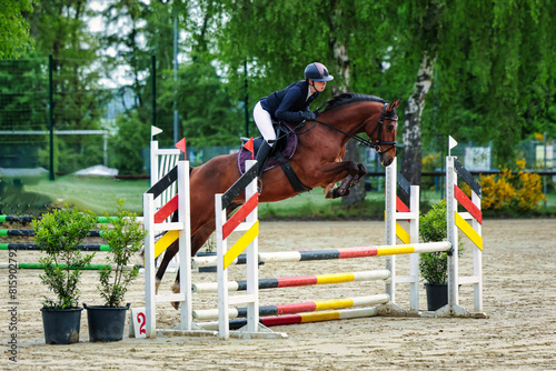 Jumping horse, horse, with rider in the jumping course at a tournament. © RD-Fotografie