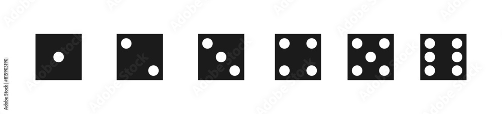 Dice black icon set. Cube from one to six. Vector Dice black icon set. Cube from one to six. Vector