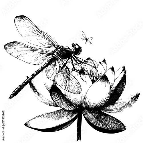 Vesak day dragonfly on lotus flower, vectorized dragon fly high detailed.