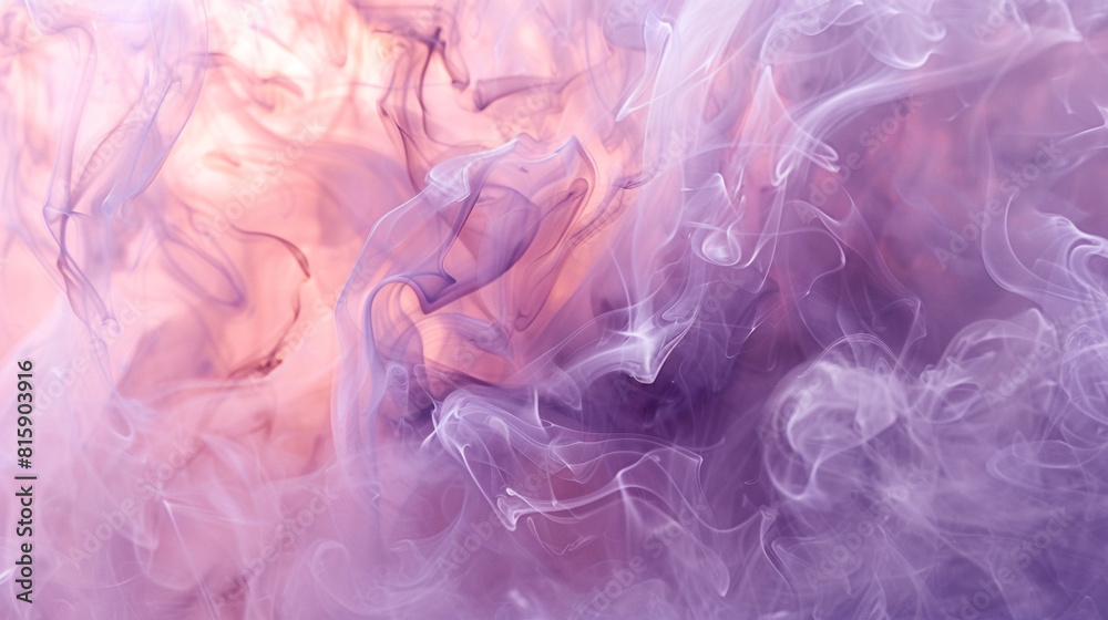 Smoke rising and undulating in a delicate dance, with hints of pastel pink and lavender